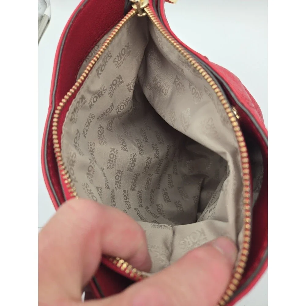 Michael Kors Red Pebbled Leather Hobo Shoulder Bag Gold Hardware 38F3XLYL3L Auth